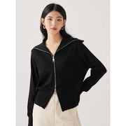 black silk-cotton blend cardigan with zipper, view 3 - MRSLM