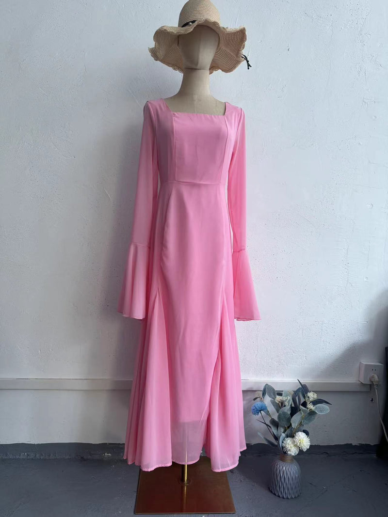 Chiffon ruffle sleeve long dress, view 6 - MRSLM