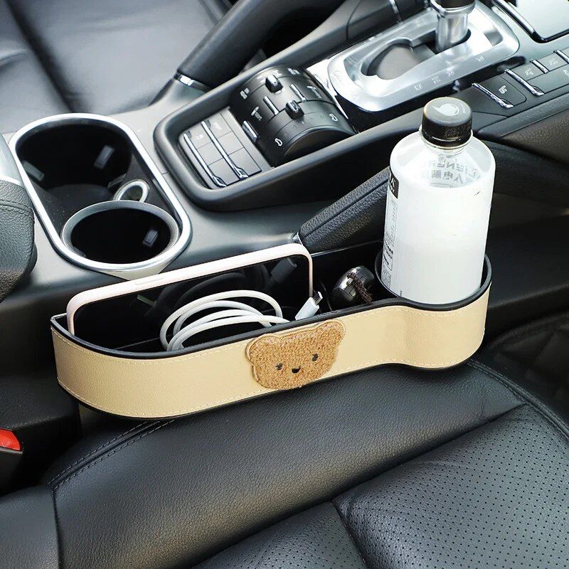 Cute Cartoon Bear Car Seat Gap Organizer with Tissue Holder