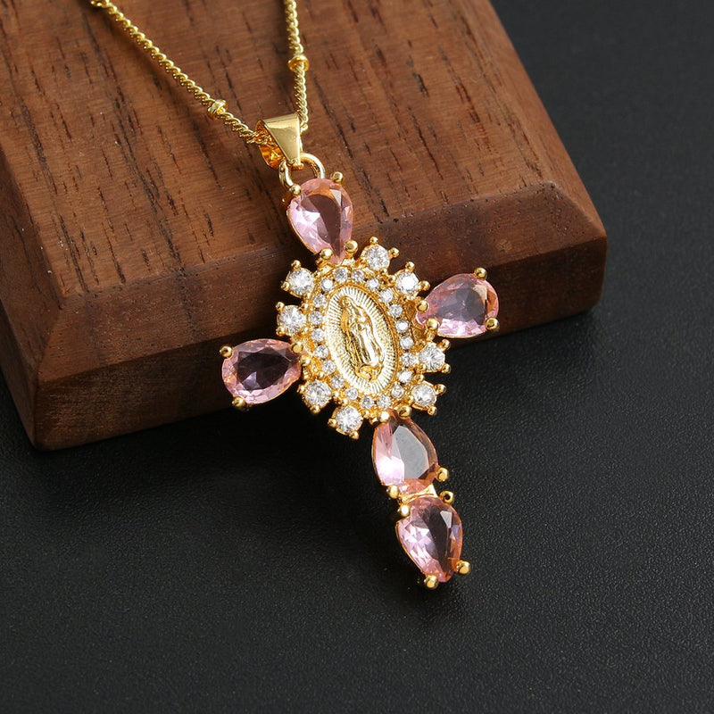 rhinestone cross pendant necklace, view 10 - MRSLM