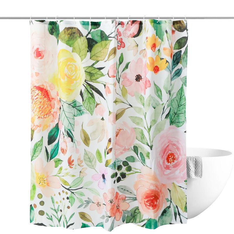 waterproof floral shower curtain with 12 hooks - MRSLM