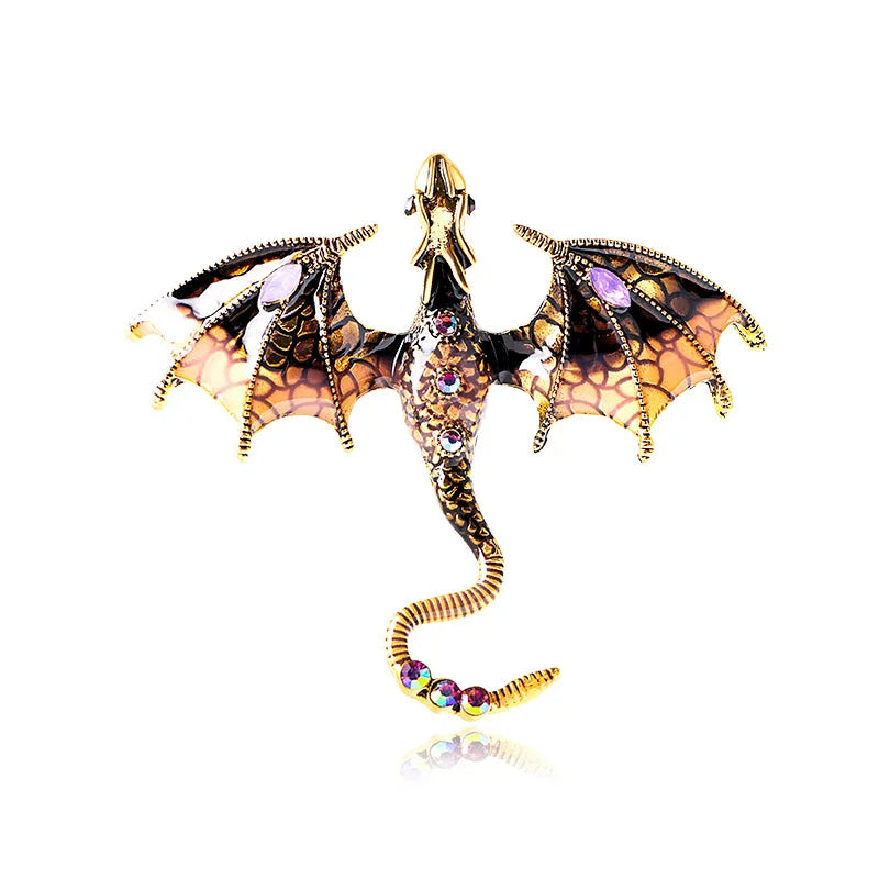 vintage enamel flying dragon brooch, view 3 - MRSLM