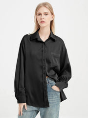elegant satin long sleeve blouse, view 2 - MRSLM