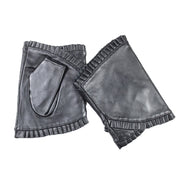 women's leather ruffled half finger gloves, view 4 - MRSLM