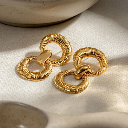 18k gold plated double loop textured earrings - MRSLM