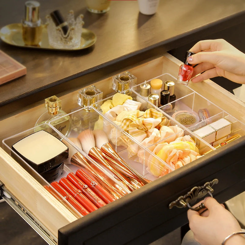 clear acrylic makeup organizer with drawers, view 8 - MRSLM