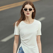 minimalist asymmetric o-neck short sleeve tee - MRSLM