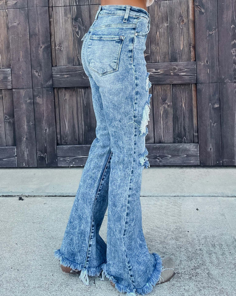 hole raw hem jeans, view 3 - MRSLM