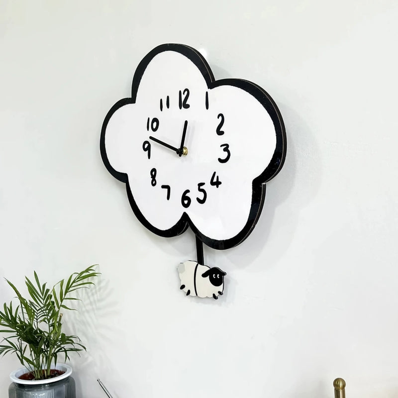Silent cloud sheep swinging wall clock, view 6 - MRSLM