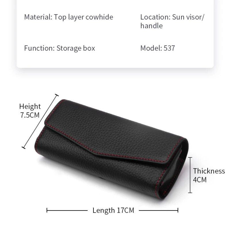 cowhide leather sunglasses case for car visor, view 12 - MRSLM