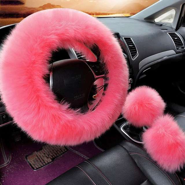 Warm & Fluffy Woolen Steering Wheel Cover Kit