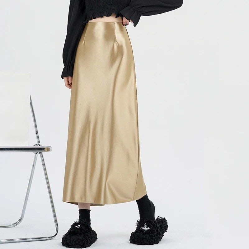 high waist satin maxi skirt, view 4 - MRSLM