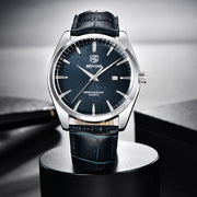 men's 41mm leather band quartz watch, view 5 - MRSLM