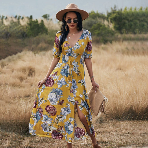 elegant summer printed maxi dress, view 2 - MRSLM
