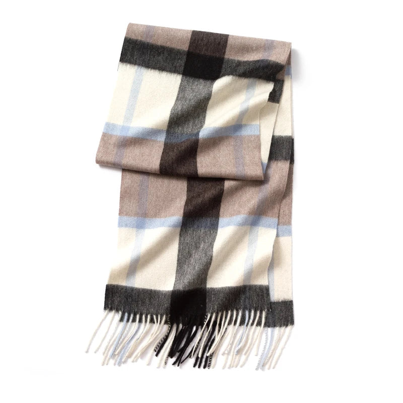 plaid cashmere scarf with tassels, view 8 - MRSLM