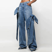 spliced bowknot casual jeans, view 2 - MRSLM