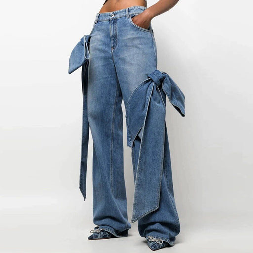 spliced bowknot casual jeans, view 2 - MRSLM