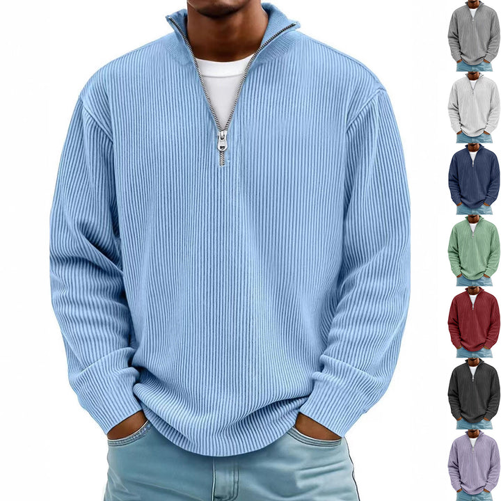 Corduroy Zipper Stand Collar Sweatshirt Fashion Warm Solid Color Long Sleeve Top Men&