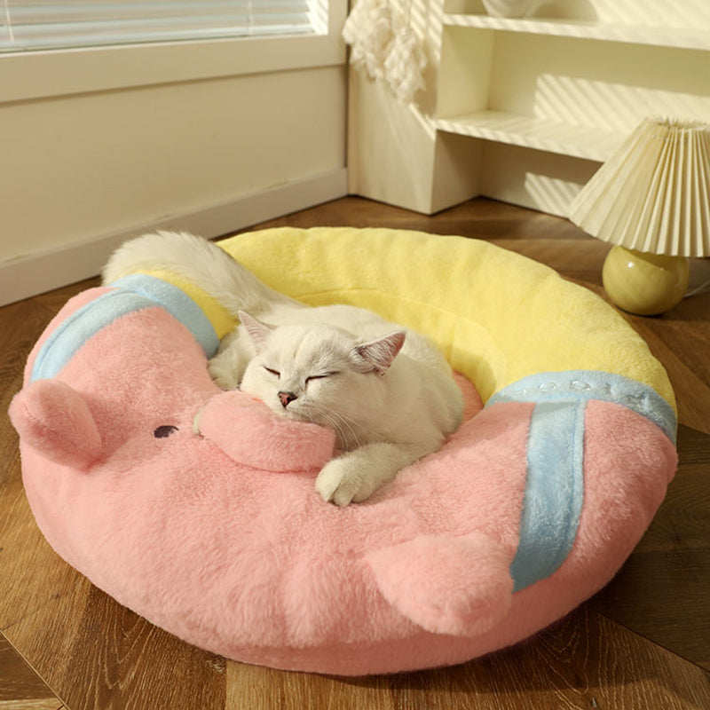 pink pig shaped cat bed, view 5 - MRSLM