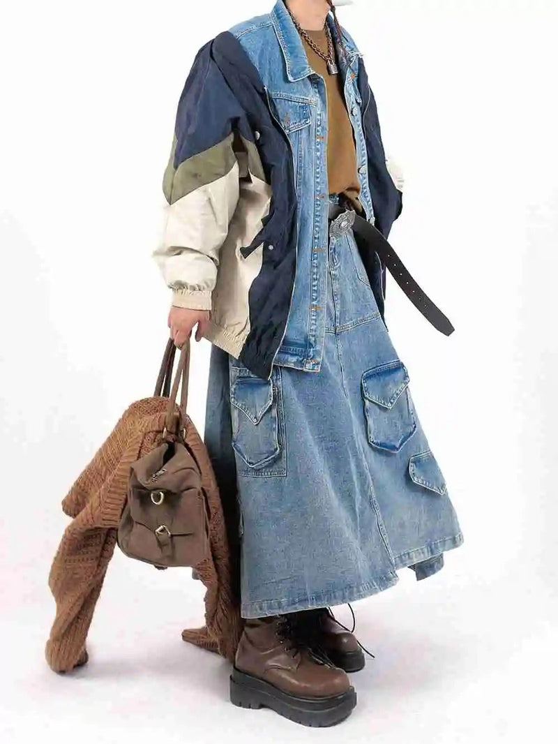 patchwork denim jacket, view 2 - MRSLM