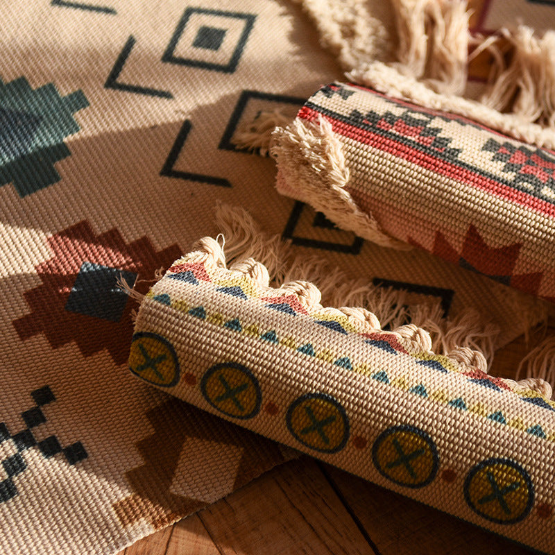 cotton linen tassel woven floor mat, view 12 - MRSLM