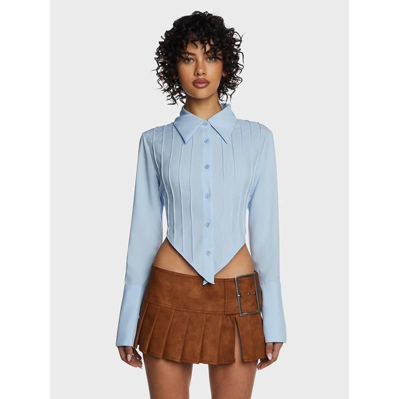 blue lace-up back blouse, view 3 - MRSLM