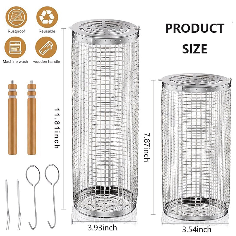 stainless steel bbq rolling basket, view 7 - MRSLM
