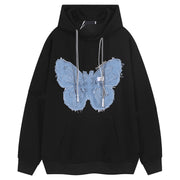 retro denim patch butterfly flower hoodie, view 4 - MRSLM