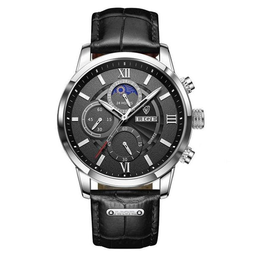 men's leather quartz watch, view 5 - MRSLM