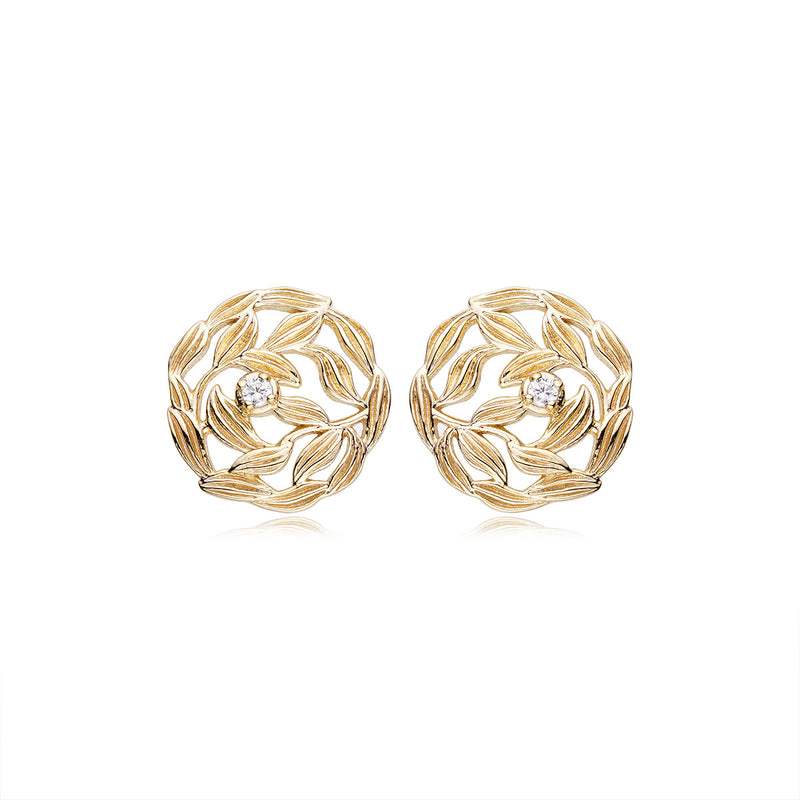14K gold plated fallen leaf earrings, view 2 - MRSLM