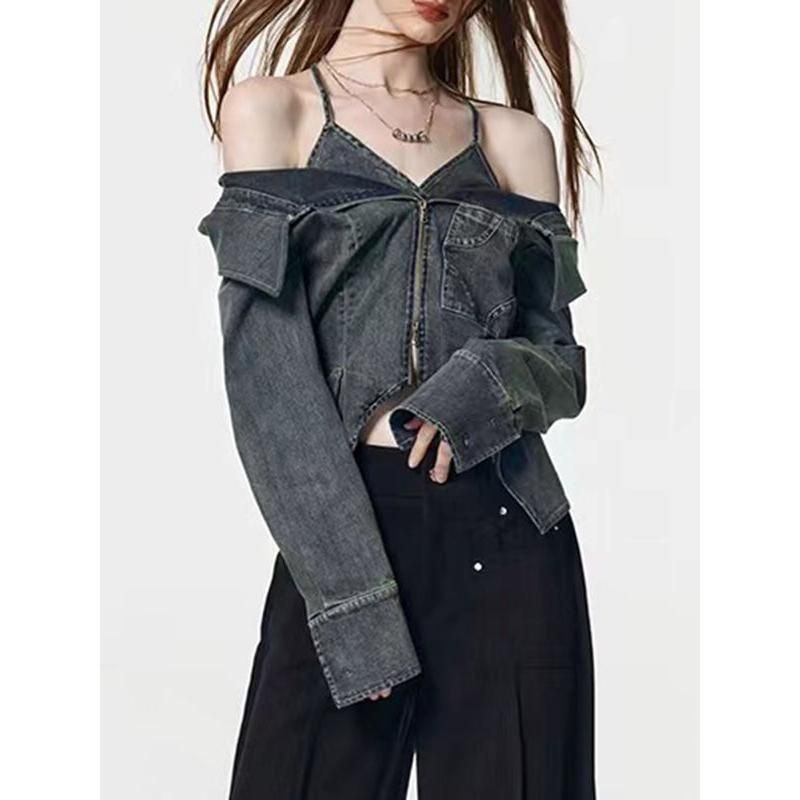 Slim denim topcoat with double-layer zipper, view 4 - MRSLM