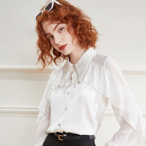 pearl collar chiffon shirt - MRSLM