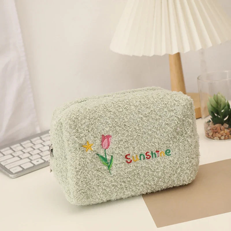 cute embroidered flowers cosmetic bag, view 4 - MRSLM