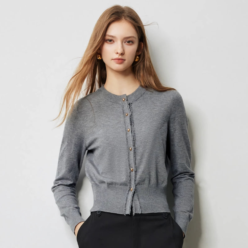 tassel edge slim fit cardigan, view 8 - MRSLM