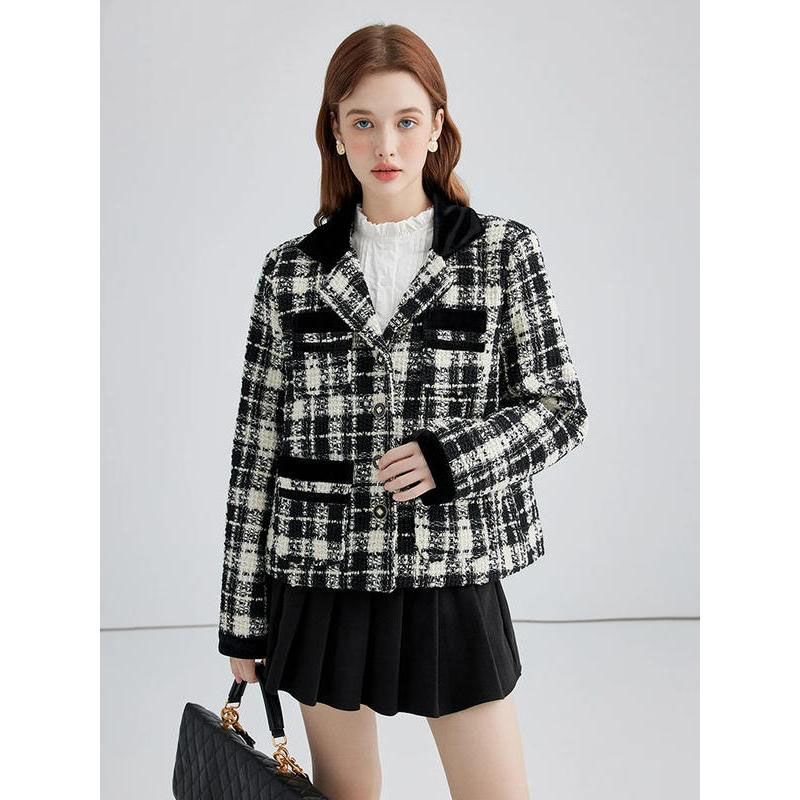 plaid contrast women's short jacket, view 2 - MRSLM