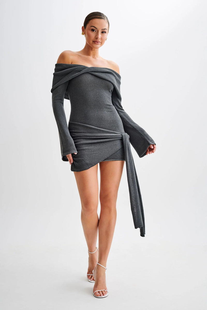 off-shoulder tied sweater dress, view 6 - MRSLM