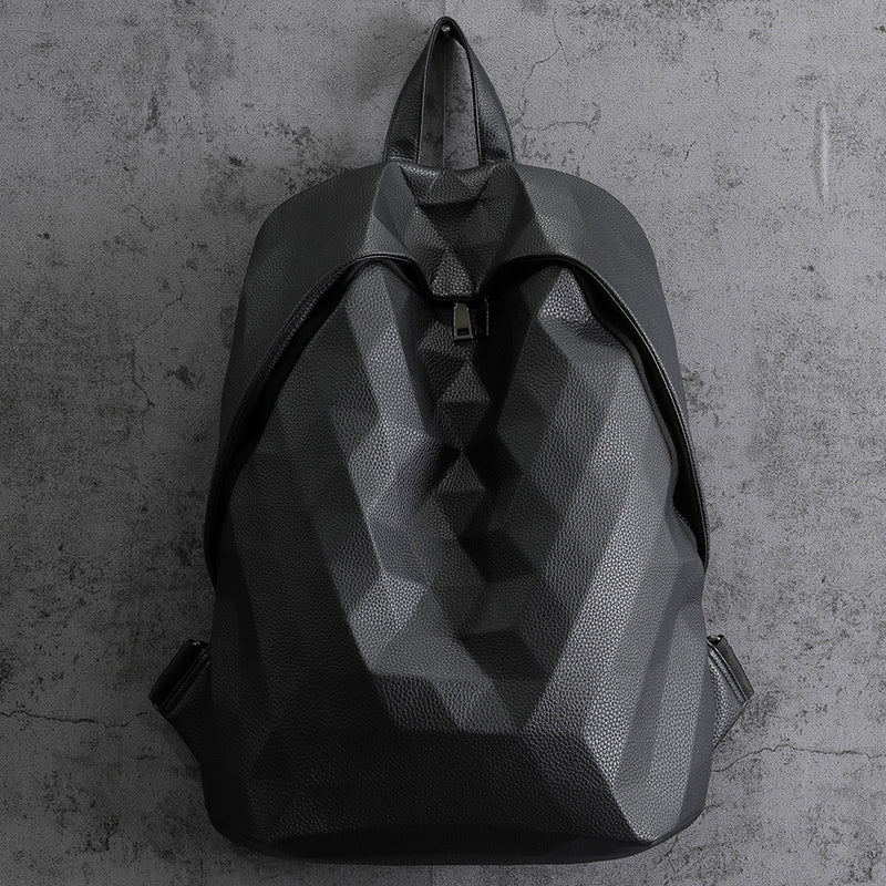 Black PU leather lattice backpack, view 3 - MRSLM