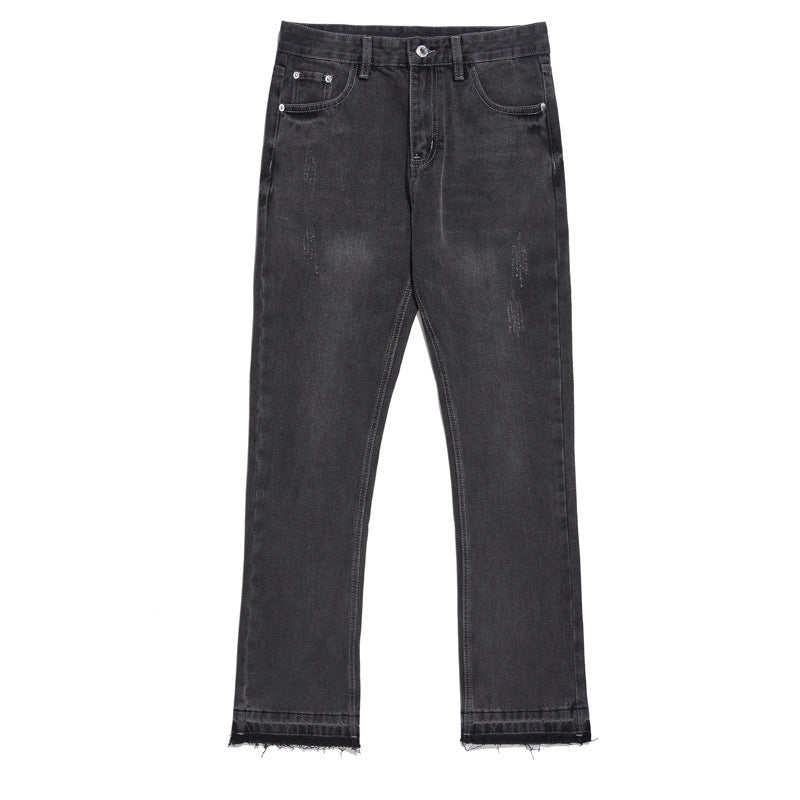 men's micro flared fringe worn jeans, view 2 - MRSLM