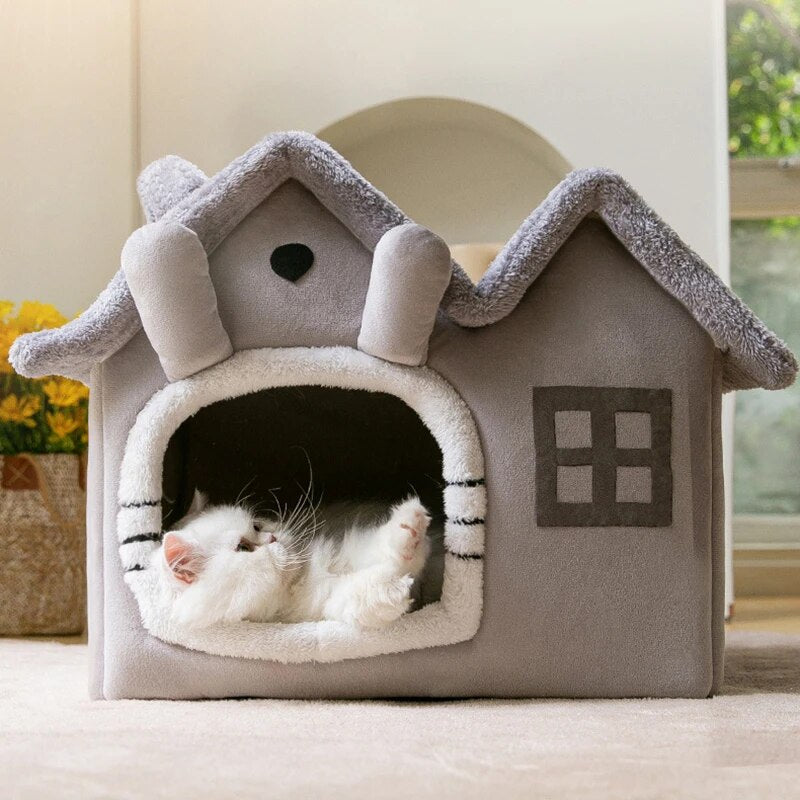 foldable winter cat house bed, view 5 - MRSLM