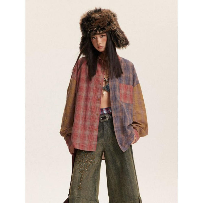 women's striped plaid blouse, view 5 - MRSLM