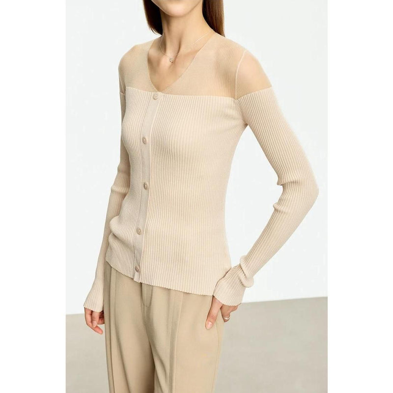 slim-fit V-neck patchwork sweater, view 23 - MRSLM