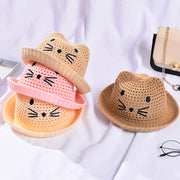 baby straw hat with cat ears, view 4 - MRSLM