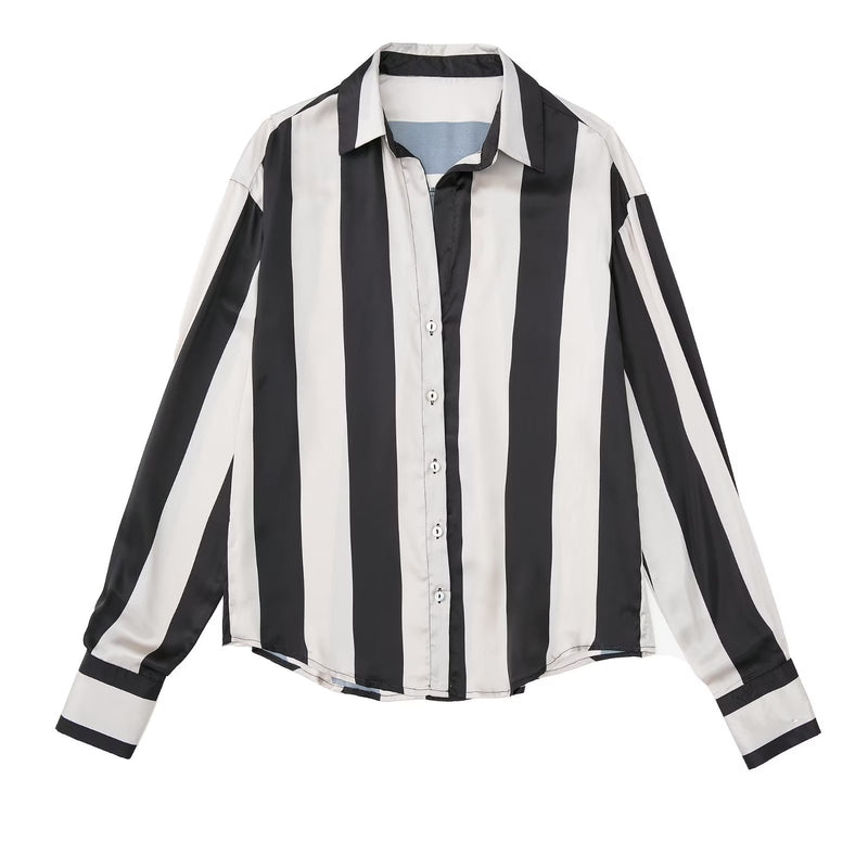 women's satin texture loose shirt, view 4 - MRSLM