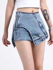 High-waist patchwork denim shorts, view 2 - MRSLM