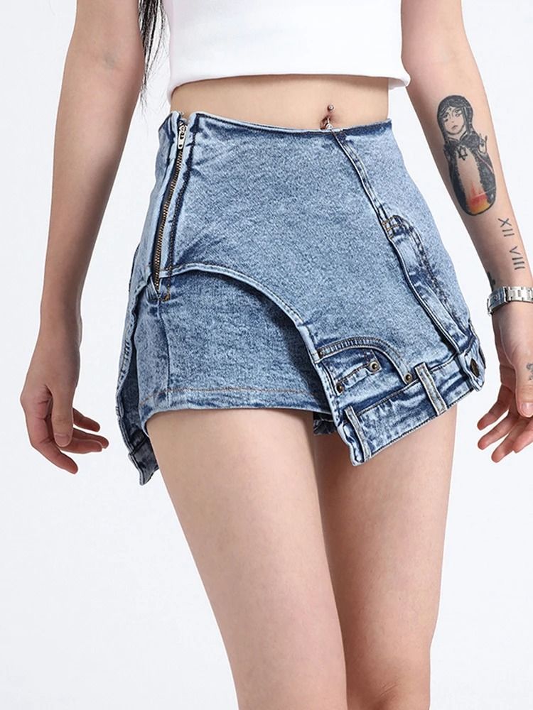 High-waist patchwork denim shorts, view 2 - MRSLM