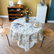 peony print linen-look tablecloth with tassels, view 6 - MRSLM