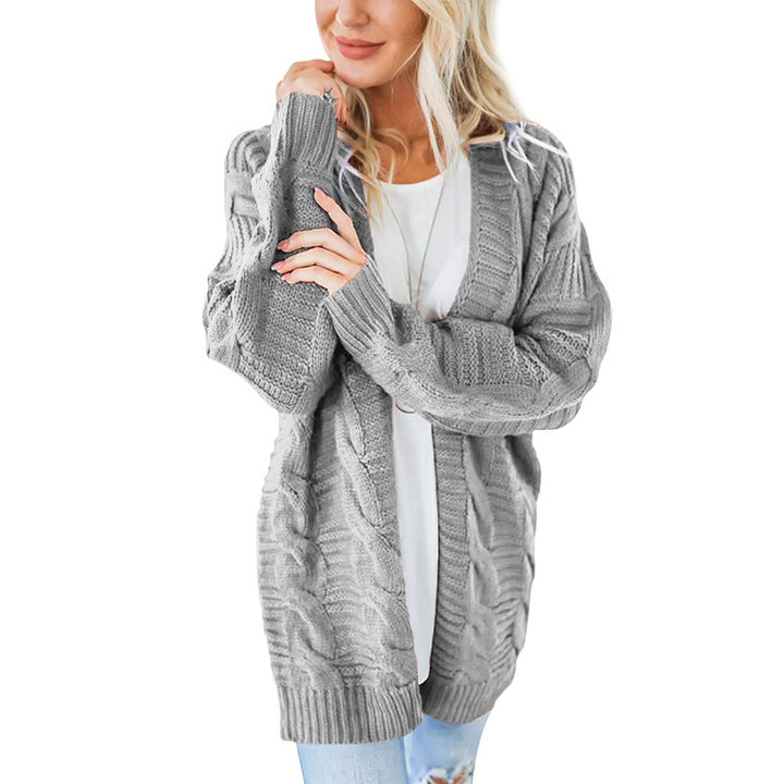 Women's Twist Cardigan Solid Color Mid-length Coarse Yarn Sweater