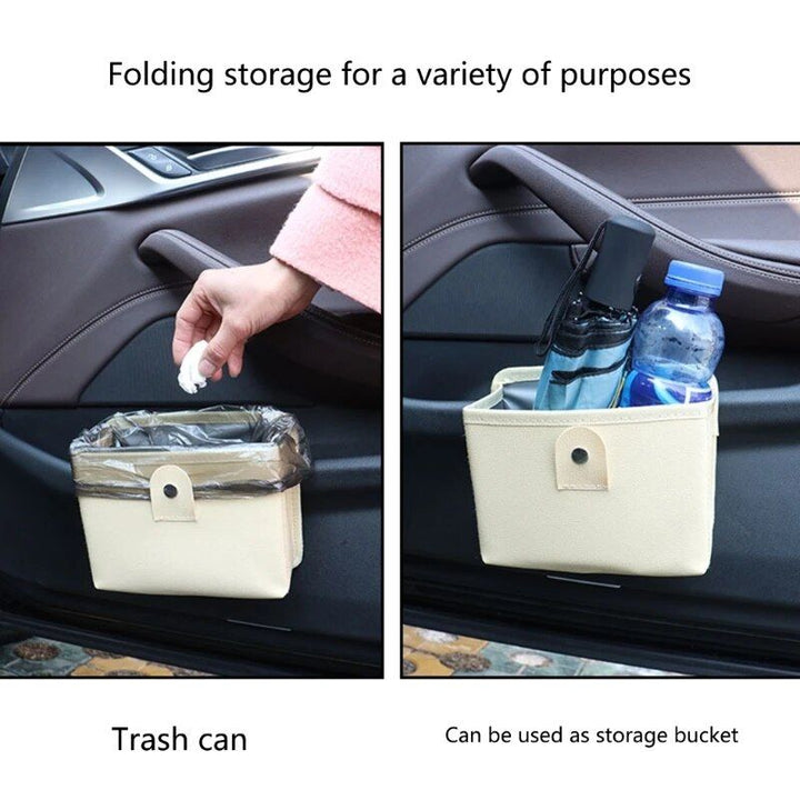 Luxury Leather Car Trash Bag with Organizer