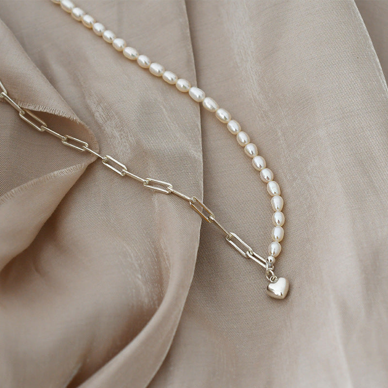 Freshwater Pearl Splicing Three-dimensional Small Love Necklace