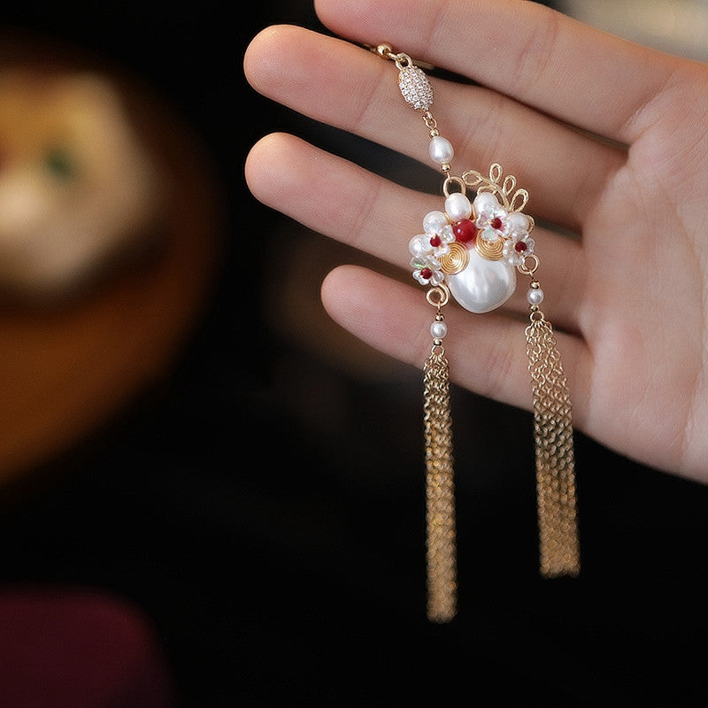 long single pearl drop earring, view 4 - MRSLM